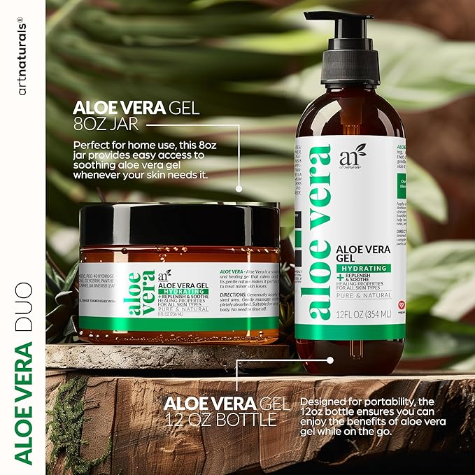 artnaturals Aloe Vera Gel Set - JUMBO 20oz - Sunburn Relief & Hydration for Face, Body, Scalp & Hair - Calming Moisturizer After Sun Exposure - Freshly Harvested within 12 Hours