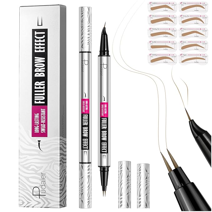 Pudaier 2 Pack 2 Fine Tip Eyebrow Pen, Waterproof Filling Faux Brow Makeup Pencils for Women with Precise Curved Brush-Tip to Fast Create Natural Hair-Like Brows, Last All-Day (Light Blonde)