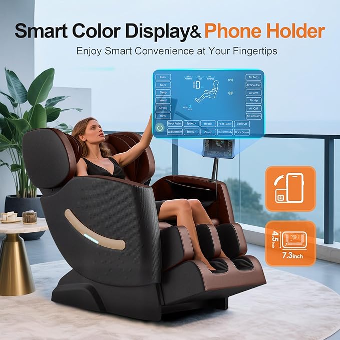 2025 Massage Chair Full Body, Zero Gravity Shiatsu Massage Recliner Chair, 10 Fixed Rollers, Waist and Foot Heating, 6 Auto Mode, Touch Screen Controller, Gift for Family (Brown)