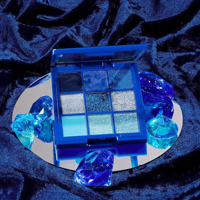 KimChi Chic Jewel Collection Eyeshadow Palette - Highly Pigmented, Blendable Colors, Long Lasting Matte & Glitter Shades, Cruelty Free, Sapphire