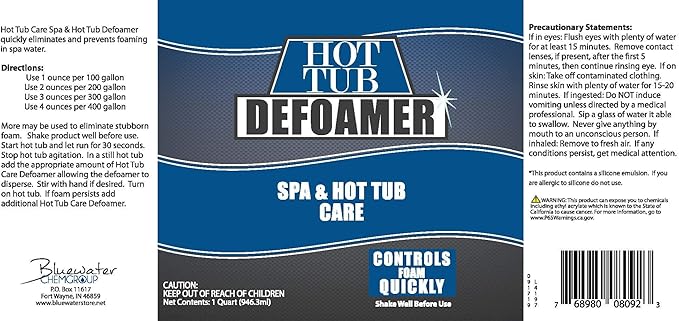 Spa & Hot Tub Defoamer - Quart - Quickly Removes Foam Without The Use of Harsh Chemicals, Eco-Friendly Safe Silicone Emulsion Formula - Concentrate