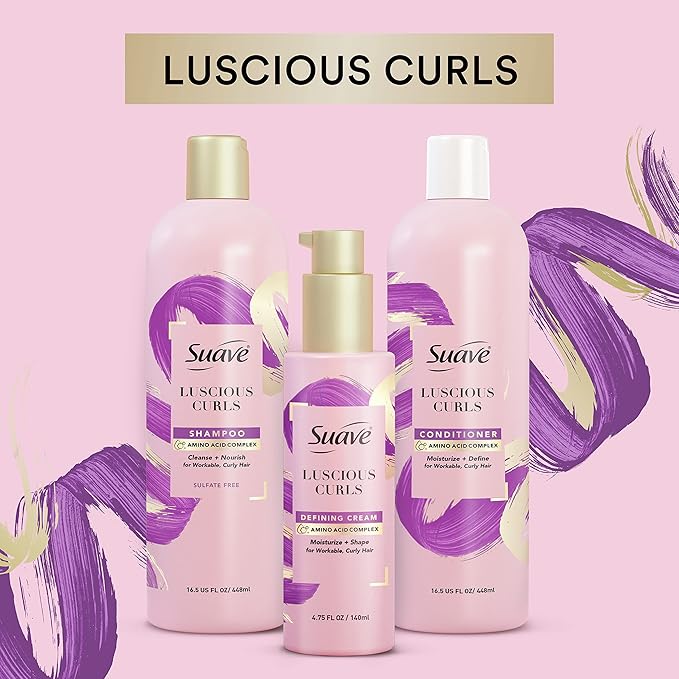 Suave Pink Luscious Curls Styling Cream Hair Cream for Luscious Curls Curl Defining Cream with Amino Acid Complex 4.75 oz