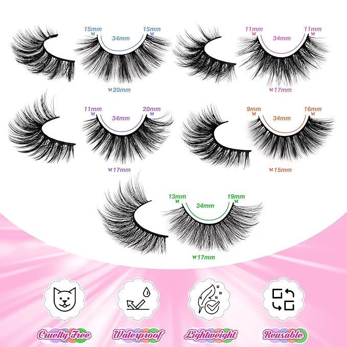 20 Pairs False Eyelashes 3D Faux Mink Lashes Natural Look Wispy Fake Eyelashes ALPHONSE 16-20MM Fluffier Volume Long Thick Lashes Pack 5 Styles Mixed