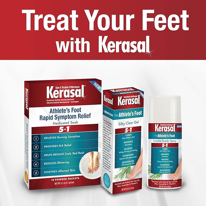 Kerasal 5-In-1 Athlete's Foot Invisible Powder Spray, Athlete's Foot Spray, 2 oz