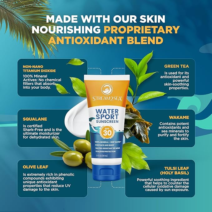 STREAM 2 SEA SPF 30 Biodegradable Mineral Sunscreen, 3 Fl oz Non-Greasy and Moisturizing Reef Safe Sunscreen For Face Protection and Body Against UVA and UVB