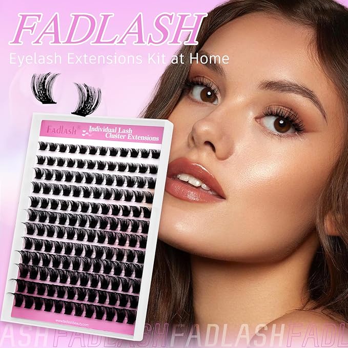 FADLASH Lash Clusters Natural Eyelash Clusters 8-16mm DIY D Curl Cluster Eyelash Extensions with Soft Thin Band Reusable Individual Lashes for Self Use (W33, 10-16mm)