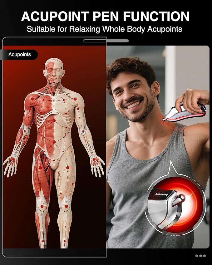 kensen Heated Muscle Scraper Tool - 2025 New Electric Fascial Knife for Deep Tissue Massage with Light-Care 4 Modes 3 Heating 3 Vibration for Athletes Workers Soothing Whole Body Gua Sha Tool Gift