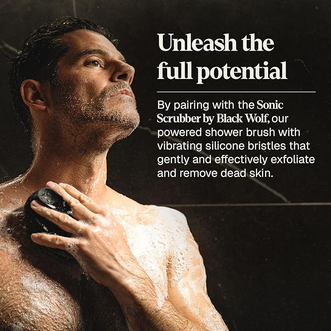 Black Wolf Salicylic Acid Body Wash for Men, 1 Liter - Men's Acne Body Wash - Charcoal Helps Reduce Acne Breakouts & Cleanse Your Skin - Full Coverage & Deep Clean Treatment - Men's Bodywash