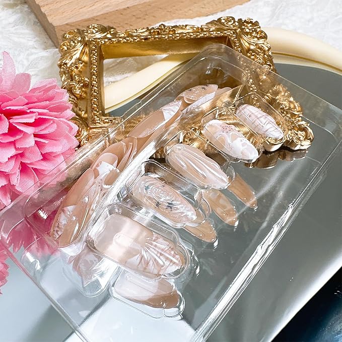 30 Pcs White French Tip Press on Nails Medium Almond Fake Nails with 3D Starfish Seashell Designs Reusable Summer Beach Acrylic Nails White Ocean False Nail Tips Pearl Stick on Nails for Women