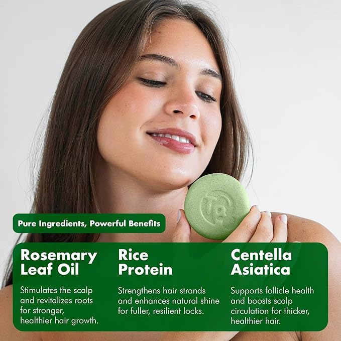 Tree Bottle Rice Water + Rosemary Shampoo Bar for Volumizing & Fuller Hair with Centella Asiatica Extract - Shampoo for Women and Men - Free of Parabens & Sulfates - Made in USA - 4.5oz