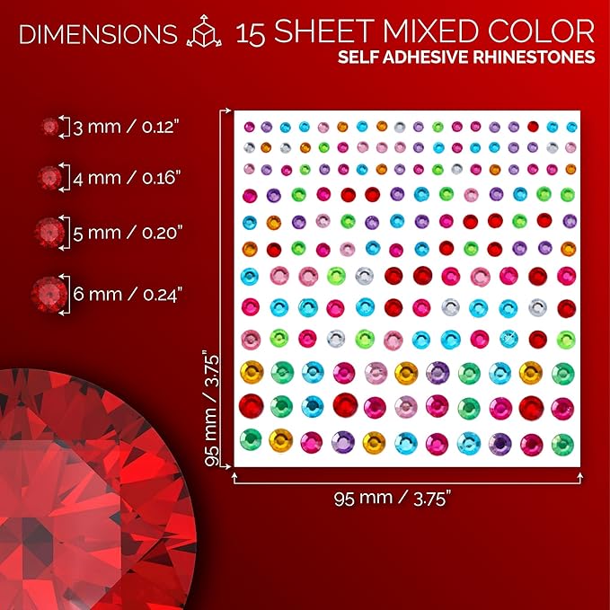 FACEGEM LONDON 15 Sheet Face Gems Rhinestone -SELF ADHESIVE- Rhinestones for Eyes Face Body Nails, Face Glitter, Nail Gems Rhinestone, Face Jewels Rhinestone for Party, Rave Festival, Make up