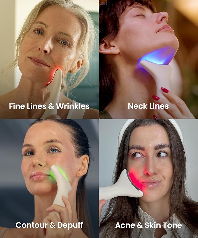 REVO Genie | 3-in-1 Face & Neck Beauty Massager with Heat, 3 Light Therapies, Smart Vibration | Powerful Red Light, Blue Light, and Green Light Therapy for Wrinkles, Hyperpigmentation, Acne & More