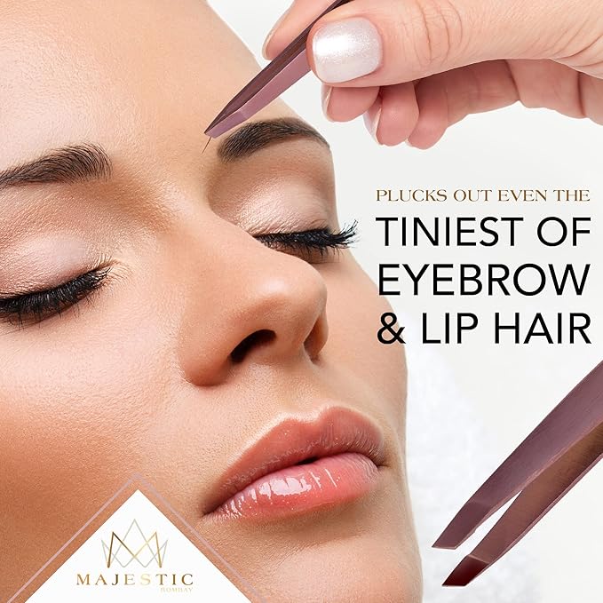 Majestic Bombay Fine Point + Slant Tweezers for Women and Men – Splinter Ticks, Facial, Brow and Ingrown Hair Removal–Sharp, Needle Nose, Surgical Tweezers Precision best tweezers for chin hair