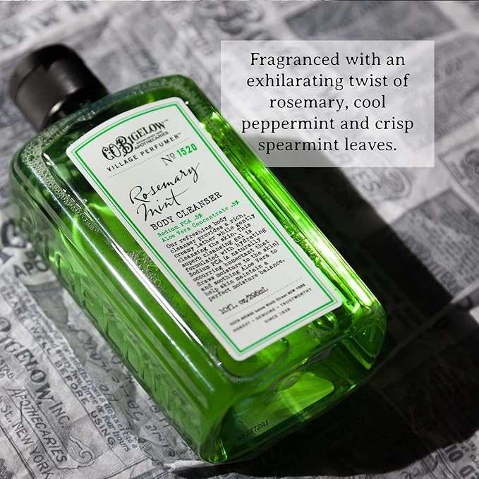 C.O. Bigelow Rosemary Mint Body Cleanser, Village Perfumer Moisturizing Body Wash for Men and Women with Aloe Vera, Sodium PCA, and Glycerin, 10 fl oz