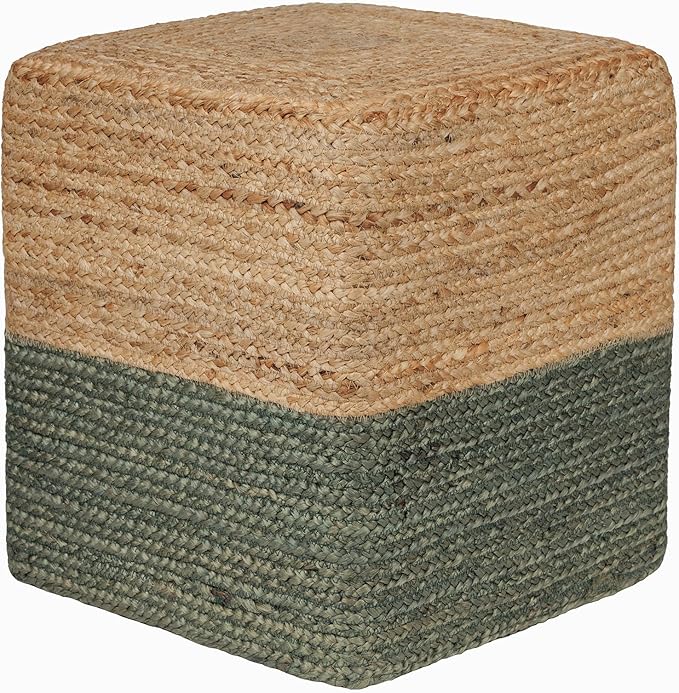 REDEARTH · Cube Pouf Foot Stool Ottoman - Jute Braided Pouffe Poof Accent Sitting Footrest for The Living Room, Bedroom, Nursery, Patio, Lounge - Set of 2 (14.5”x14.5”x16”; Natural Olive)
