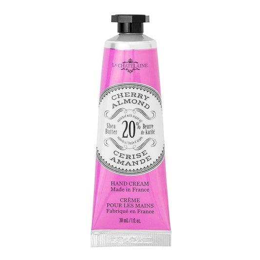 La Chatelaine 20% Shea Butter Hand Cream, Travel Size, Organic Argan Oil, Moisturizing, Nourishing, Repairing, Extra Rich, Non-Greasy, Made in France, Paraben Free, 1 oz/ 30ml (Cherry Almond)