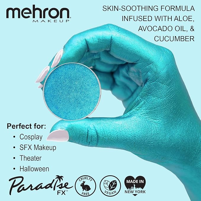 Mehron Paradise FX Metallics – Metallic Light Blue 0.25 oz | Pro Water-Activated Shimmer Paint for Raves, Costumes, SFX, Halloween, Stage, Screen, Theater & Cosplay