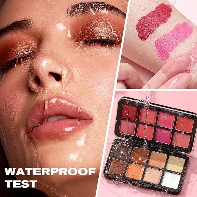16 Color (Waterproof All-in-One Palette) Highlighter + Concealer + Eyeshadow + Blush, all in one makeup palette, Crease-Proof & Sweat-Resistant for Flawless Glow, Travel-Friendly Cosmetic Set