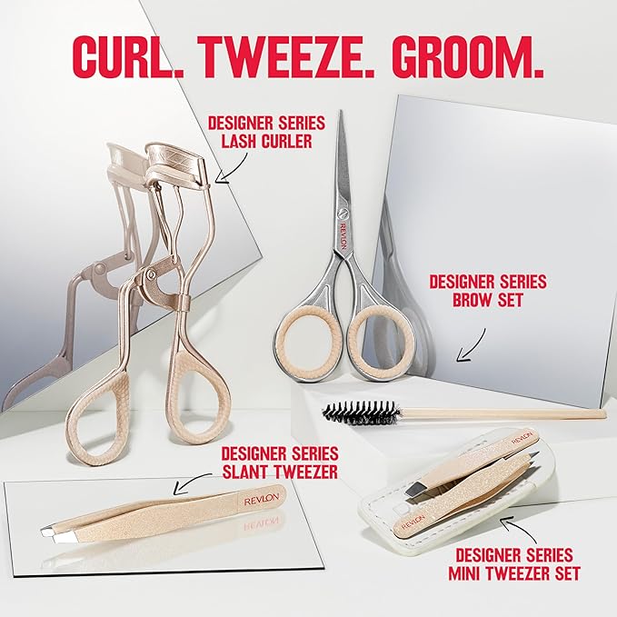 Revlon Designer Series Mini Tweezer Set, Hair Removal Tool Kit with Slant & Point Tips, Portable and Easy to Use, Made with Long Lasting Stainless Steel, 1 Count
