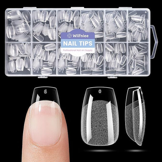 Short Coffin Nail Tips: 504PCS Pre-shaped Clear Gel Nail Tips Coffin Short, 12Sizes Acrylic Full Cover Fake Press on Nails for Nail Extension DIY Salon