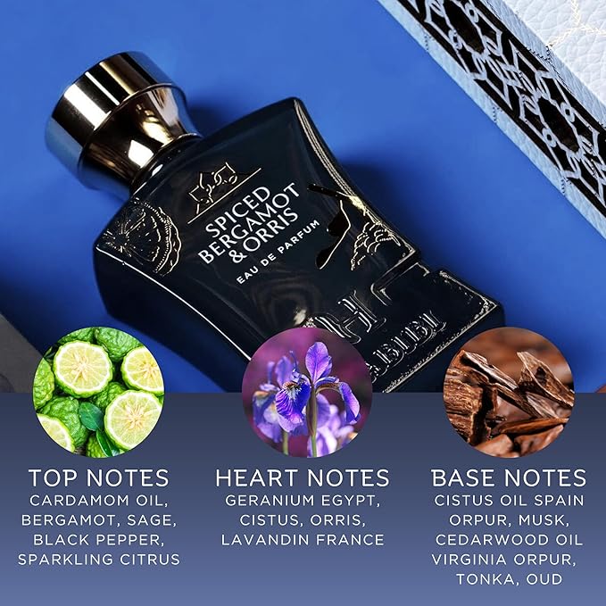 H HABIBI Spiced Bergamot & Orris Arabian Cologne For Men, Eau De Parfum (2.5 Oz) Long Lasting Perfume For Men Blended With Sweet & Spicy Notes of Sage & Oud