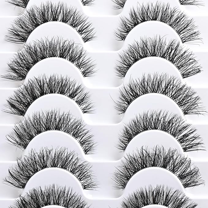 FARRED Cat Eye Lashes Natural False Eyelashes Wispy Eye Lash Fluffy Wispies Eyelash Natural Look 10 Pairs Clear Band Fake Lashes Pack Volume Mink Lash Strips Pestañas (Z06|8-14MM)