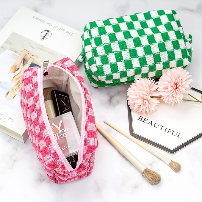 Pazimiik checkered makeup bag for