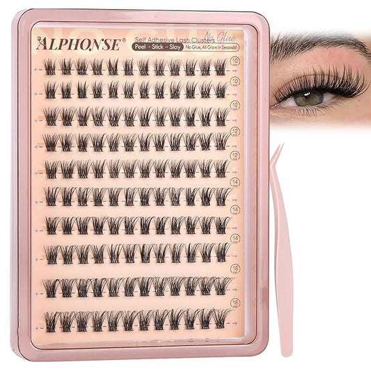 Self Adhesive Eyelashes Natural Lash Clusters No Glue Needed Eyelash Clusters 10-16mm Self Adhesive Cluster Eyelash Extensions 120pcs Press on Individual Lashes with Anti-Stick Tweezer by ALPHONE