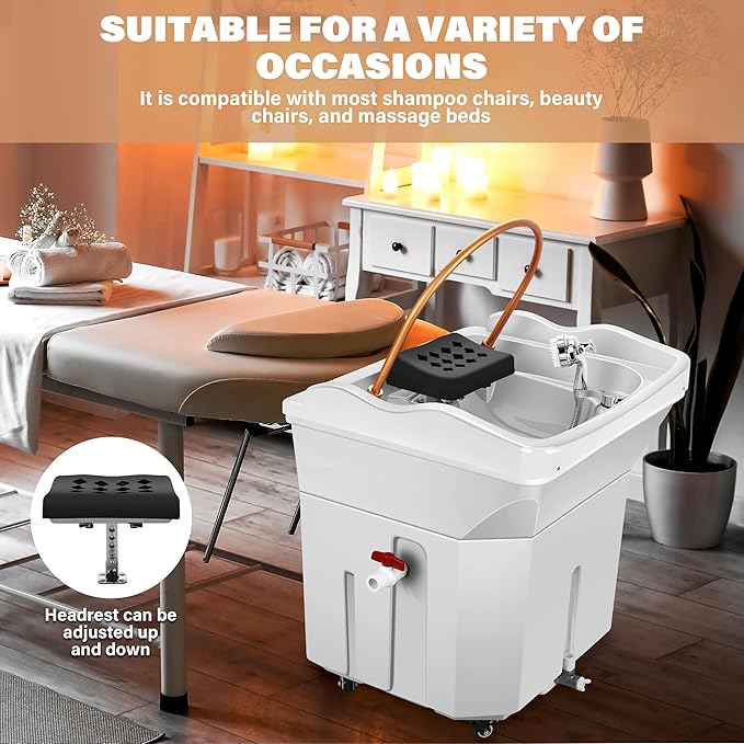 Head Spa Equipment with 60L Water Storage Tank, Warm Steam & Hair Wash Sink for Scalp Care and Relaxation (Head Spa Equipment-White)
