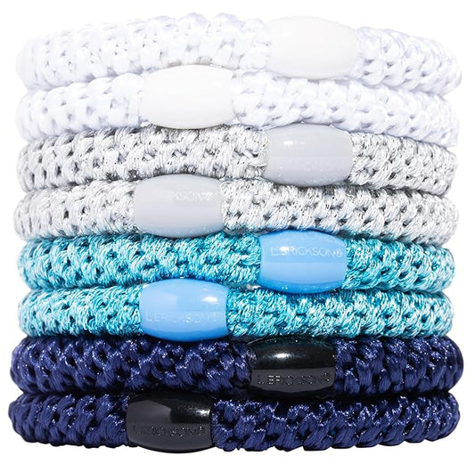L. Erickson Grab & Go Pony - Blue Glow - 8 Pack Ponytail Holder Hair Ties - Mixed Blue and White