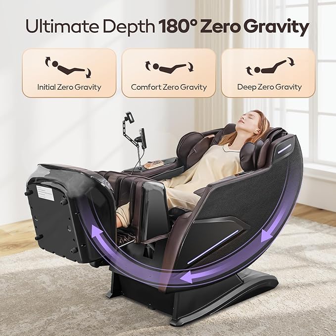 4D Massage Chairs Full Body,Zero Gravity SL-Track Shiatsu Massage Chair Recliner,Core Heating,20 Massage Techniques,Deep Yoga Stretch,Foot Rollers, Ai Voice,Touch Screen,Wireless Charging