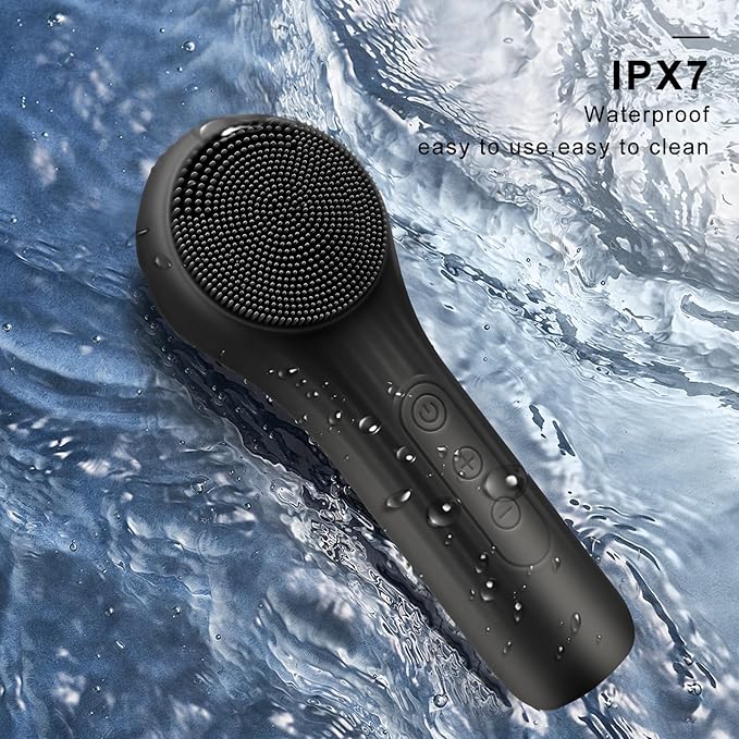 Silicone Face Scrubber Exfoliator, Silicone Face Wash Brush for Men & Women, Ipx7 Waterproof Rechargeable Facial Cleaner for Deep Cleansing, Exfoliating, Massage Face Scrubber (Black)