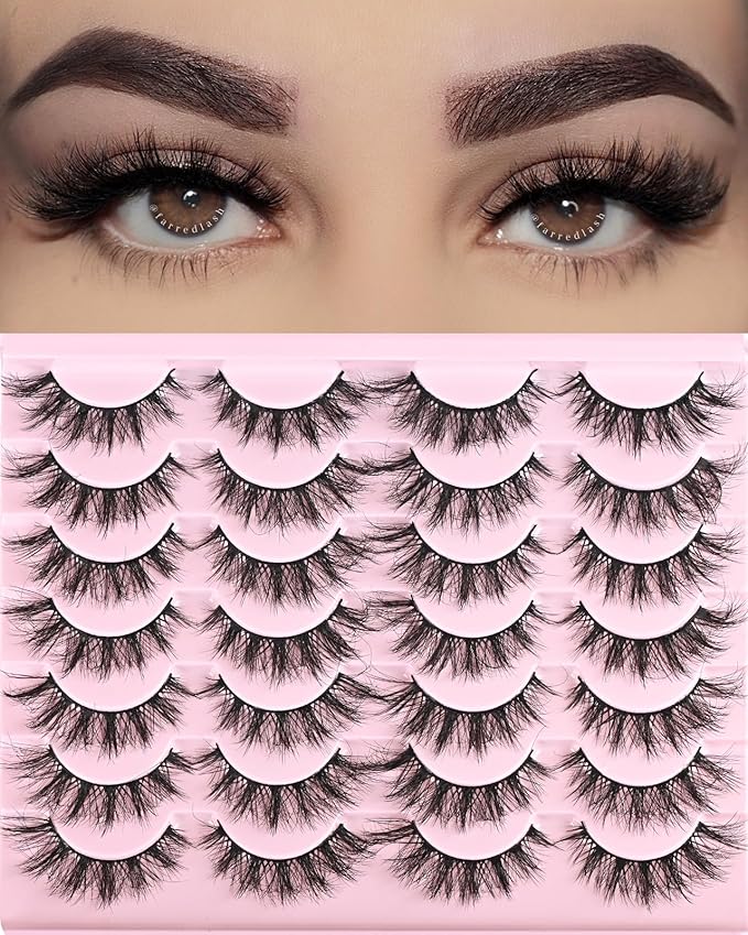 FARRED Cat Eye Lashes Short Natural Eyelashes 15mm Fluffy Wispy Strip Eyelash 14 Pairs Cute Natural Fake Lashes Packs Small Full Pestañas Set (F10 | 9-15mm)