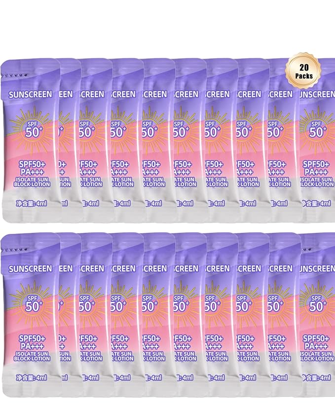 20 Pack Sunscreen SPF50+,Moisturizing Travel Size Sunblock Lightweight&Water-Resistant, 4ml Face & Body Mini Sunscreen Lotion Bulk Portable Sun Cream,Perfect for Most of Skin Women Travel & Outdoor-B
