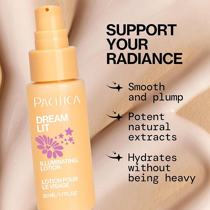 Pacifica Dreamlit Illuminating Facial Lotion – Vitamin C & Niacinamide Brightening Moisturizer for Radiant Glow - Natural Dewy Finish Hydrates & Minimizes Pores - Lightweight Daily Face Cream, Vegan