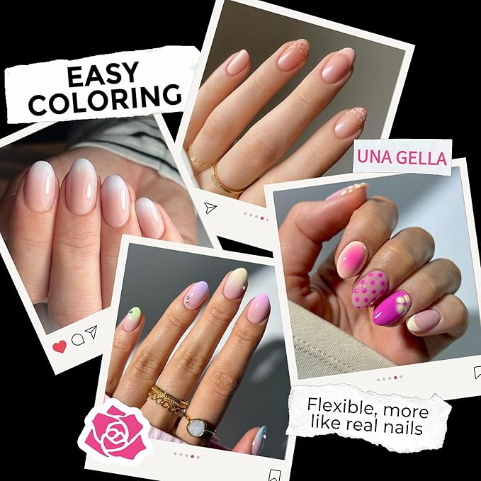 UNA GELLA Short Almond Round Fake Nails 216pcs Almond Press on Nails Pre-shape Oval Gel Nail Tips for Full Cover Acrylic Short Round Nails For Nails tips Extension 12 Sizes