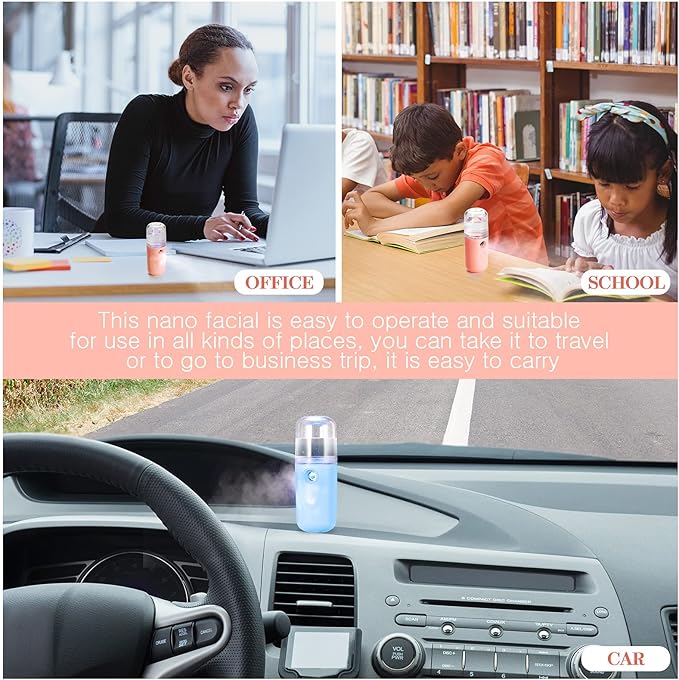 Honoson 2 Nano Facial Mister Sprayer Portable Face Nano Mister for Eyelash Extensions USB Rechargeable 1 oz Handy Skin Care Machine for Face Hydrating, Daily Makeup(Light Pink and Blue)