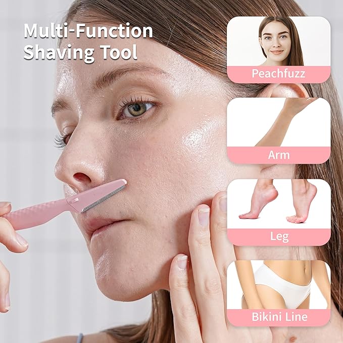 Dorco Tinkle Everglow, 12 Razors (4 Packs of 3), Eco-Friendly Dermaplaning Tool, Multipurpose Eyebrow Razor & Face Shaver