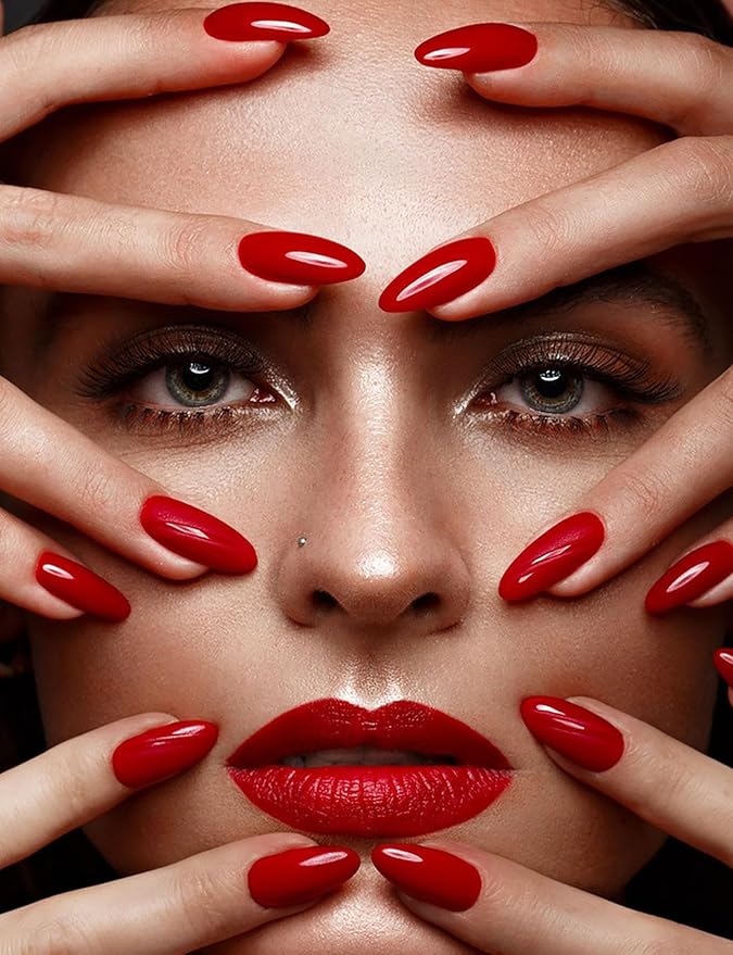 Handmade Press on Nails Long Stiletto Fake Nails Christmas with 3D Snowman and Christmas tree Designs Red Glitter Cute Acrylic Nails for Women 10pcs (Size M）