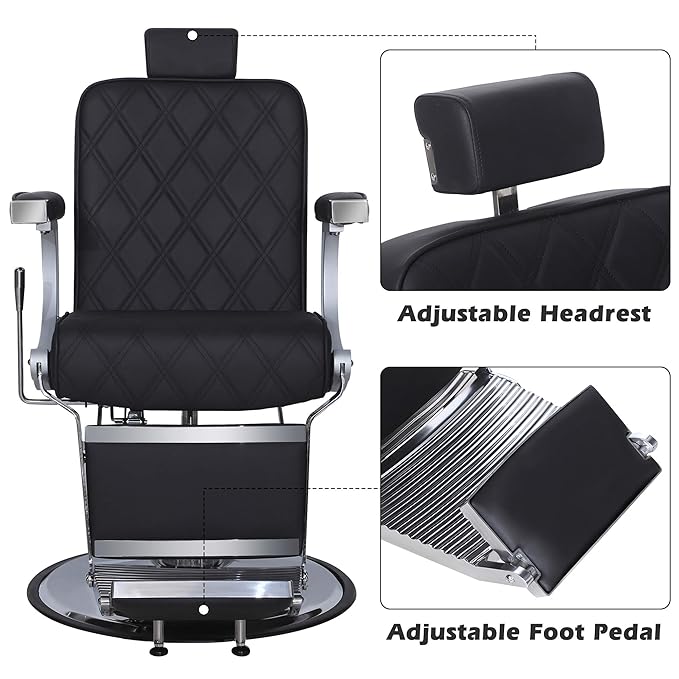 BarberPub Heavy Duty Metal Vintage Barber Chair All Purpose Hydraulic Recline Salon Beauty Spa Shampoo Equipment 3825 (Black with Black Stitches)