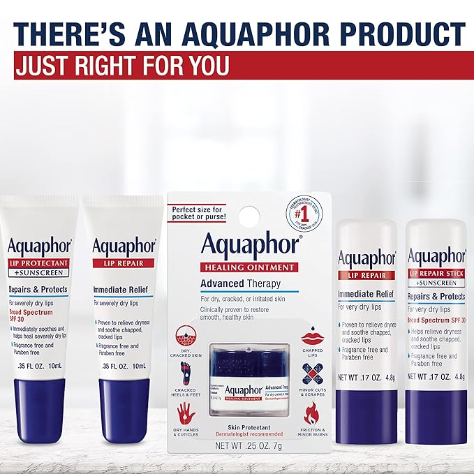 Aquaphor Lip Repair Stick with Sunscreen, Lip Protectant, Soothes Dry Chapped Lips, 0.17 Oz Stick, 2 Count (Pack of 2)