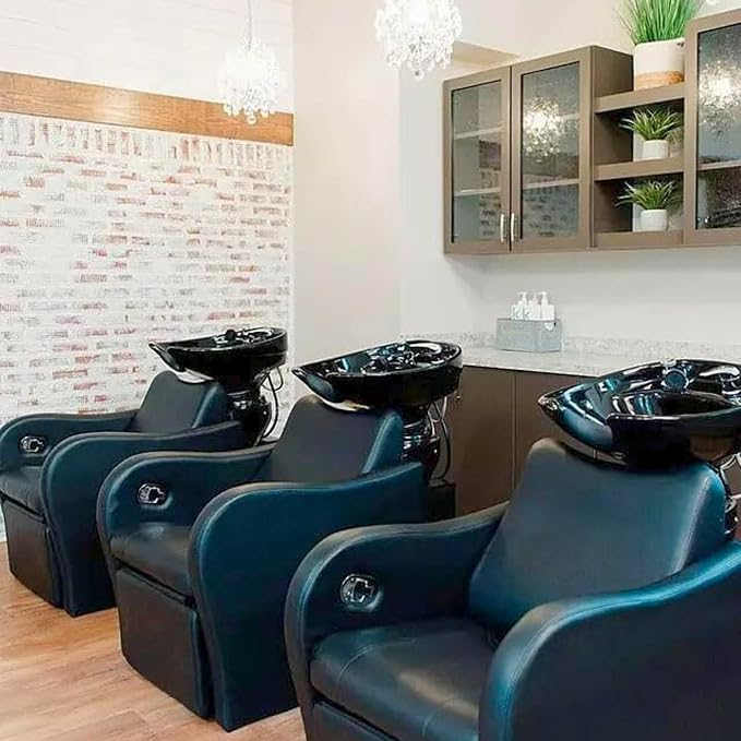 Buy-Rite Lexus Backwash Unit – Salon Shampoo Chair with Tilting Black Porcelain Bowl, Extra Wide Seat, Kick-Out Leg Rest, Neck Rest & Single Handle Faucet – Professional Backwash Station – TS-8018B