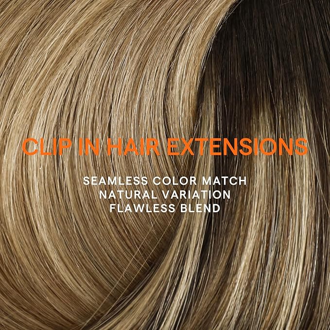 Full Shine Dark Brown Balayage Clip in Extensions Real Human Hair 18 Inch Clip on Hair Extensions for Women Balayage Dark Brown Ombre Honey Blonde 7 Pcs 120 G