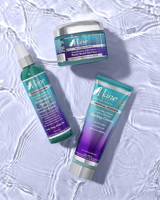 The Mane Choice Tropical Moringa Sweet Oil & Honey Endless Moisture Braid-Out Hair Glaze, Twist & Braid Cream Gel w/Flexible Hold for Hair Definition & Strength, Helps Reduce Frizz & Breakage, 12 Oz