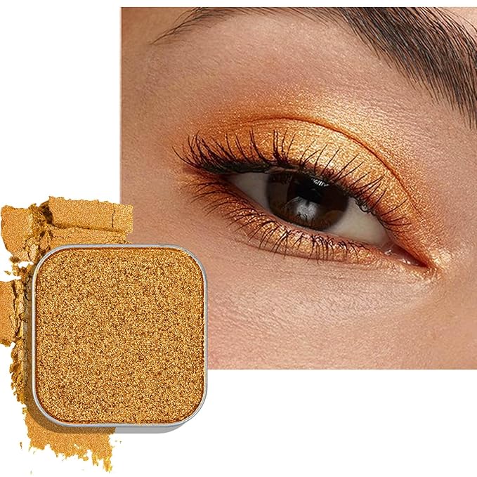 Magnetic single shimmer gold eyeshadow with metal pan, subtle shimmer orange eyeshadow refill pan, mini palette for empty magnetic palette (Ginger Gleam)