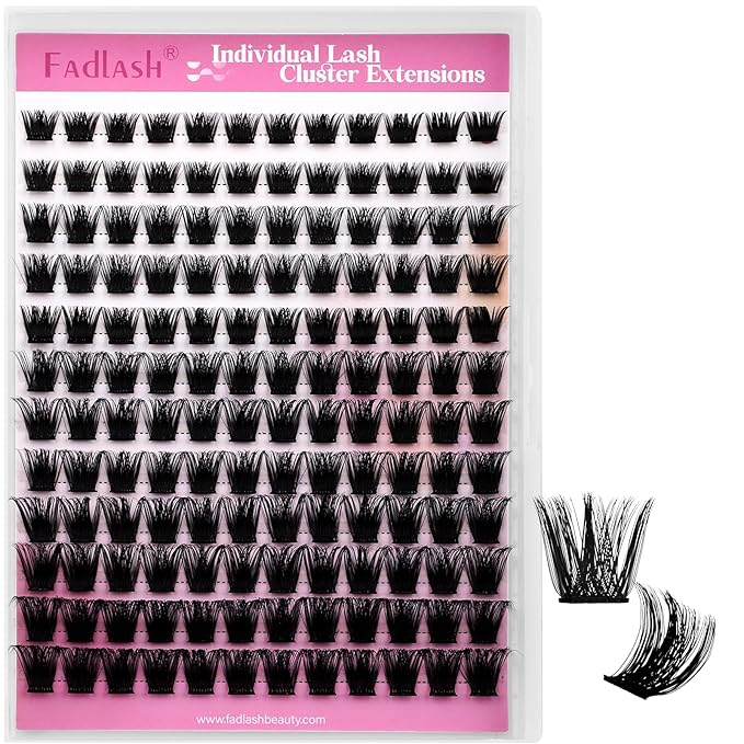 FADLASH Lash Clusters Natural Eyelash Clusters 8-16mm DIY D Curl Cluster Eyelash Extensions with Soft Thin Band Reusable Individual Lashes for Self Use (W33, 10-16mm)