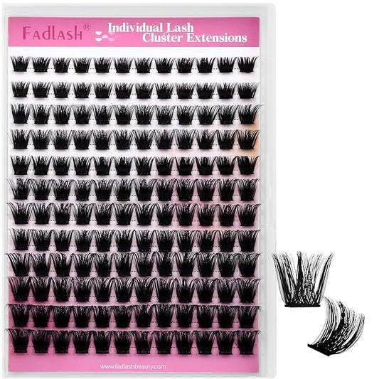 FADLASH Lash Clusters Natural Eyelash Clusters 8-16mm DIY D Curl Cluster Eyelash Extensions with Soft Thin Band Reusable Individual Lashes for Self Use (W33, 10-16mm)