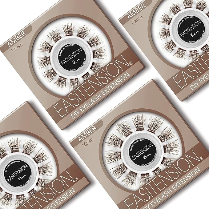 DIY Eyelash Extension, 3D Effect Individual Melt Flare Lash Cluster Natural Lashes Set, Home Eyelash Extension, Lashes Pack (14MM-Amber)