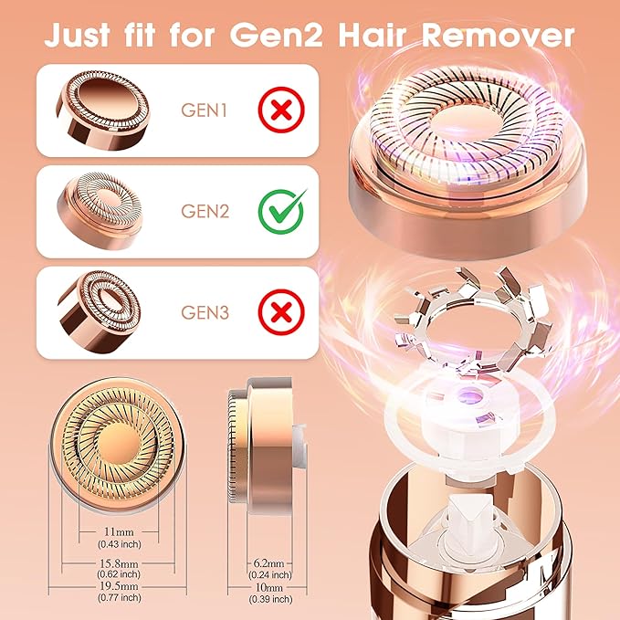 Replacement Heads for Flawless Facial Hair Remover, Gen 2 Replacement Blades Compatible with Finishing Touch Flawless Hair Removal, 18K Gold Painless Razor Head for Women（6 Pack）