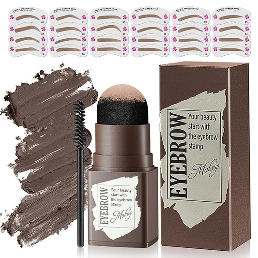 Eyebrow Stamp Stencil Kit - 24PCS Eyebrow Stencils for Perfect Brow, Eyebrow Stamp Long-lasting Waterproof & Smudge-Proof, Eyebrow Kit with Eyebrow Brush for Thin & Thick Brow (Black Brown)